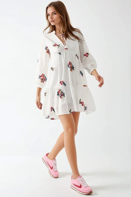 Gemustertes V-Ausschnitt Mini Kleid - Image 5