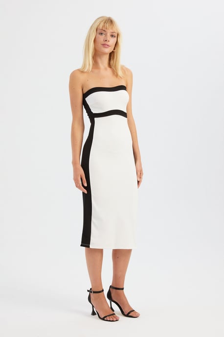Blockfarbiges trägerloses Midikleid - Image 3