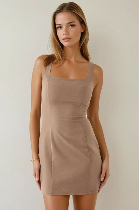 Strukturiertes Quadratkragen Bodycon Mini Kleid - Image 1