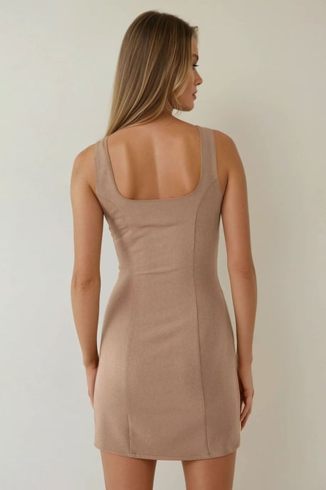 Strukturiertes Quadratkragen Bodycon Mini Kleid - Image 3