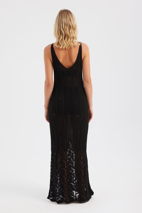 Maxikleid mit tiefem Ausschnitt und gehäkelter Struktur - Image 3