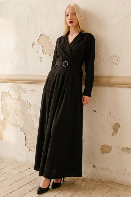 Maxikleid mit Gürtel und langen Ärmeln - Image 1