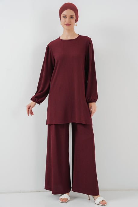 Texturierte Langarm-Tunika und weite Hose Set - Image 2