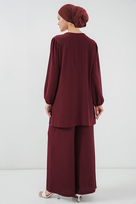 Texturierte Langarm-Tunika und weite Hose Set - Image 4