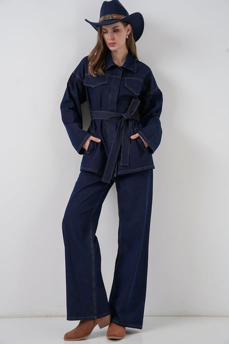 Denim-Set mit jacke mit taschen und geraden hosen - Image 3
