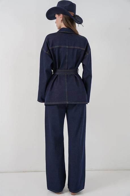 Denim-Set mit jacke mit taschen und geraden hosen - Image 6