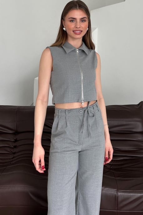 Ärmellose Reißverschluss-Weste & Weite Hose Zwei-Teile Set - Image 2
