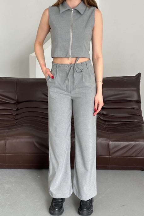 Ärmellose Reißverschluss-Weste & Weite Hose Zwei-Teile Set - Image 3