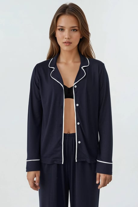 Lässig geschnittenes Langarm-Pyjama-Set mit extra weichem Griff und Hemdkragen - Image 4
