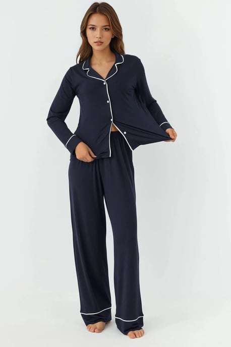 Lässig geschnittenes Langarm-Pyjama-Set mit extra weichem Griff und Hemdkragen - Image 6