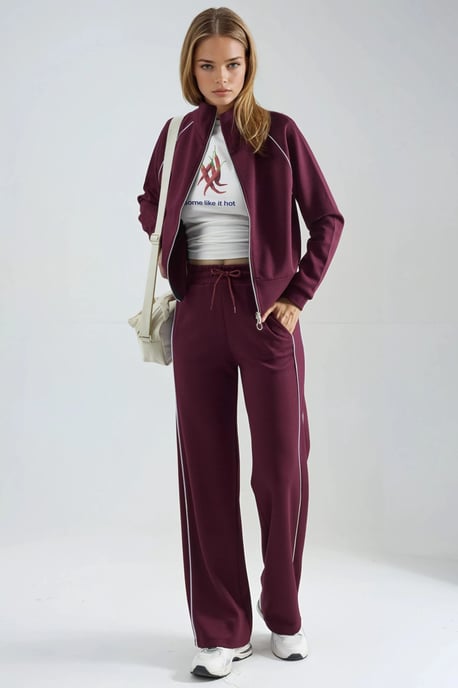Modal Touch Sweatshirt mit Reißverschluss und Hose im Zwei-Teile-Set - Image 1