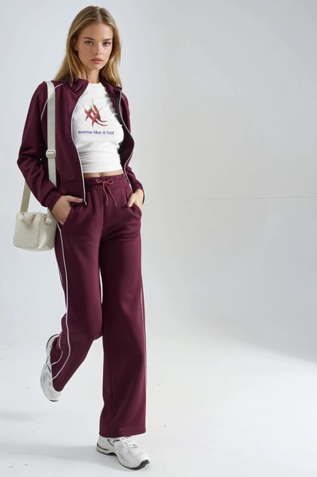 Modal Touch Sweatshirt mit Reißverschluss und Hose im Zwei-Teile-Set - Image 3