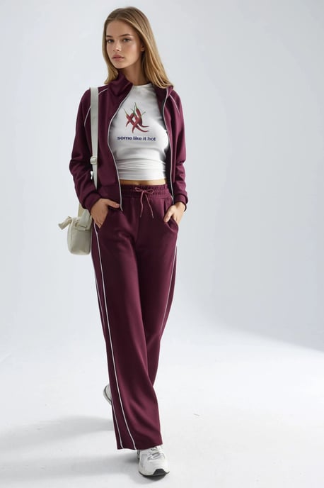 Modal Touch Sweatshirt mit Reißverschluss und Hose im Zwei-Teile-Set - Image 5