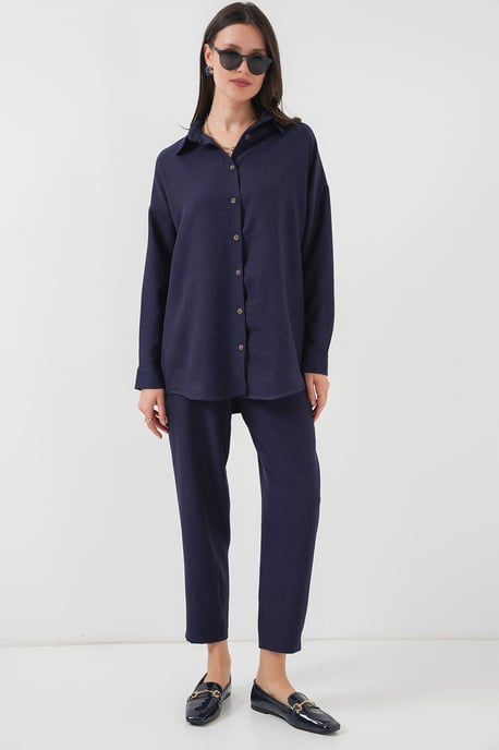 Leinenmix Langarmhemd und Hose Set - Image 1