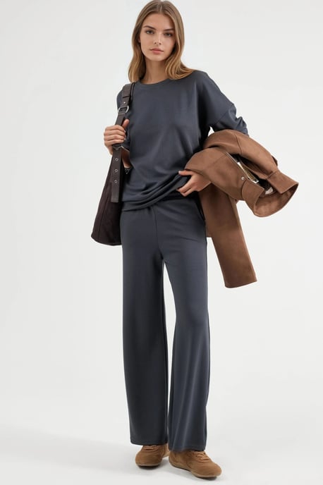 Modal Touch Rundhals-Sweatshirt & Weite Hosen Zweiteiliges Set - Image 4
