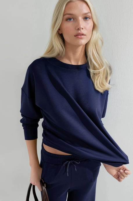 Modal Touch Rundhals-Sweatshirt & Weitgeschnittene Hose Zweiteiliges Set - Image 2