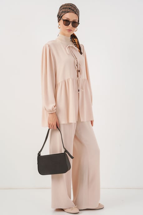 Rundhals Lange Tunika und Weite Hosen Set - Image 3