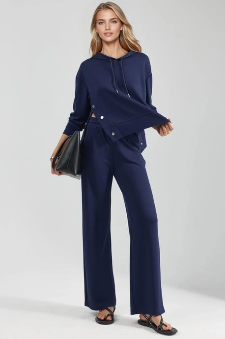 Modal Touch Kapuzen-Hohe Taille Weit Bein Zweiteiliges Set - Image 6