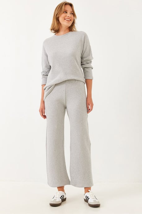 Rippstrukturierter Crew-Neck-Pullover und Hosen-Set - Image 1
