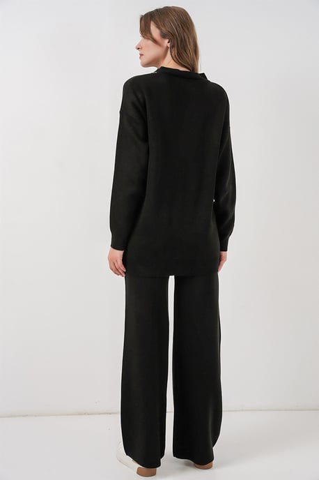 V-Ausschnitt Cardigan und Weit geschnittene Hose Set - Image 6