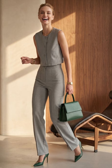 Crew-Neck Crop-Top und Hohe Taille Hose Zweiteiliges Set - Image 1