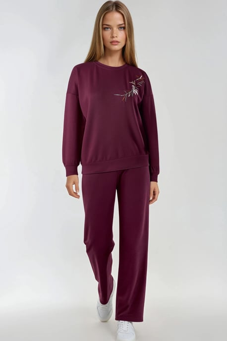 Besticktes Rundhals-Sweatshirt & Gerade Beine Hose Zwei-Teile-Set - Image 5