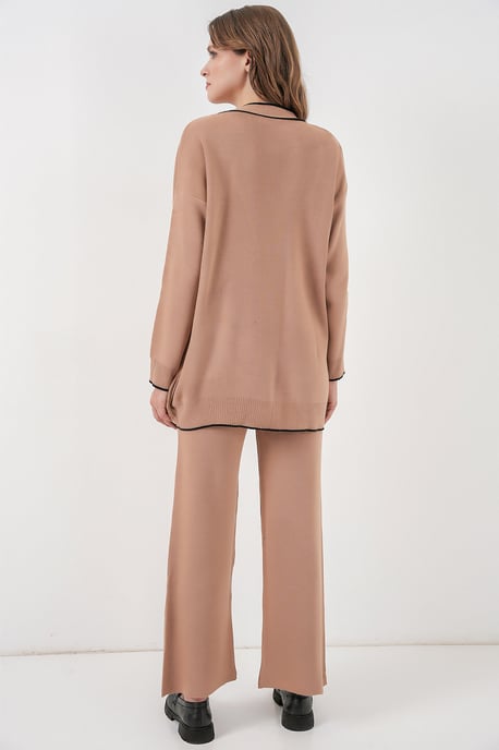 Taschen, detaillierter V-Ausschnitt Cardigan und weit geschnittene Hose Set - Image 6