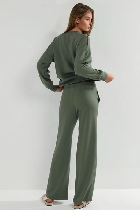 Modal Touch Rundhals Sweatshirt und Schlaghose zweiteiliges Set - Image 4