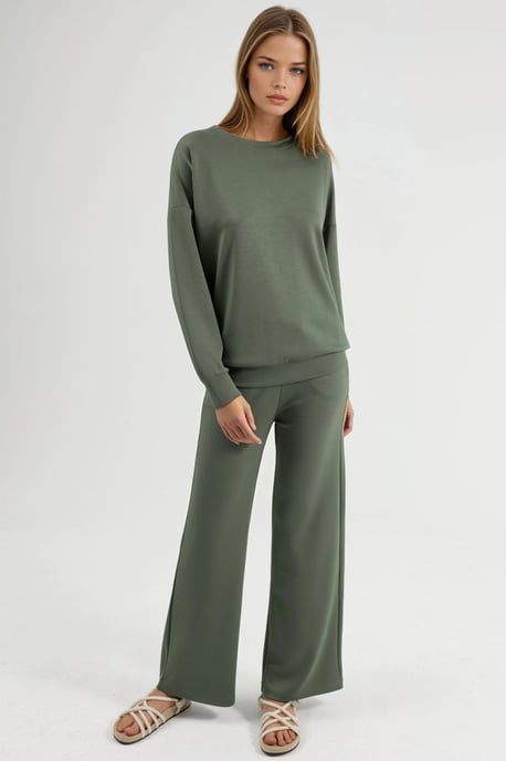 Modal Touch Rundhals Sweatshirt und Schlaghose zweiteiliges Set - Image 6