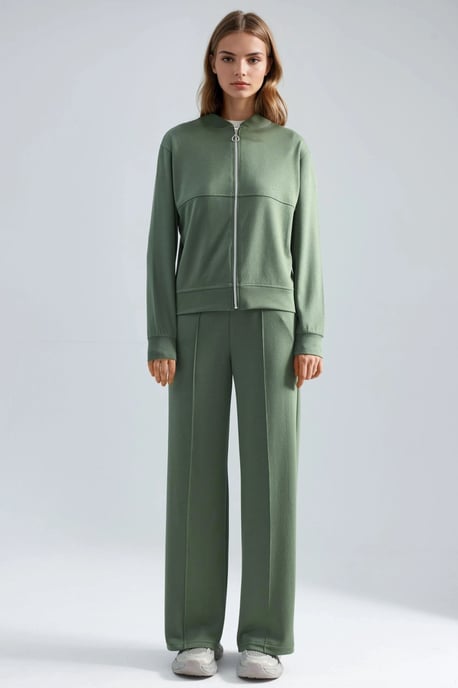 Modal Touch Sweatshirt mit Reißverschluss und Ripp-Shorts Set - Image 1