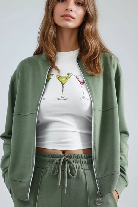 Modal Touch Sweatshirt mit Reißverschluss und Ripp-Shorts Set - Image 2