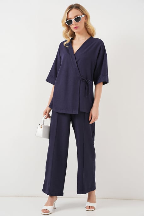 Übergrößen V-Ausschnitt Kimono-Hosenset mit Bindeband - Image 4