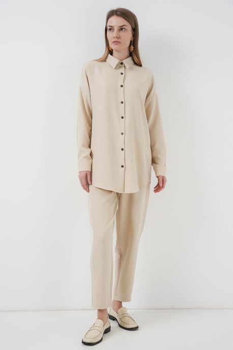 Leinenmix Langarmhemd und Hose Set - Image 3