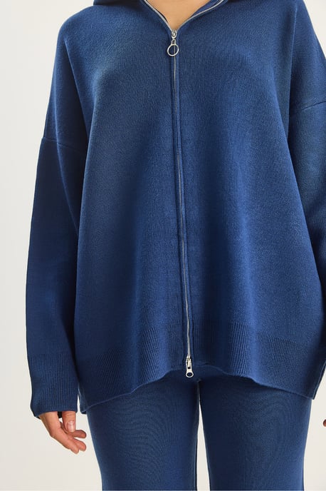 Hochtaillierter Reißverschluss-Kragen Cardigan und Hosen Set - Image 6