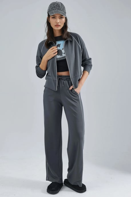 Modal Touch Sweatshirt mit Reißverschluss und Hose im Zwei-Teile-Set - Image 1