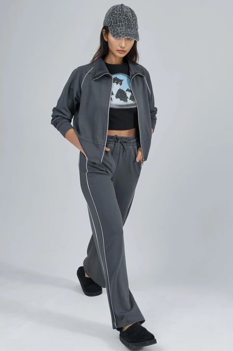 Modal Touch Sweatshirt mit Reißverschluss und Hose im Zwei-Teile-Set - Image 3