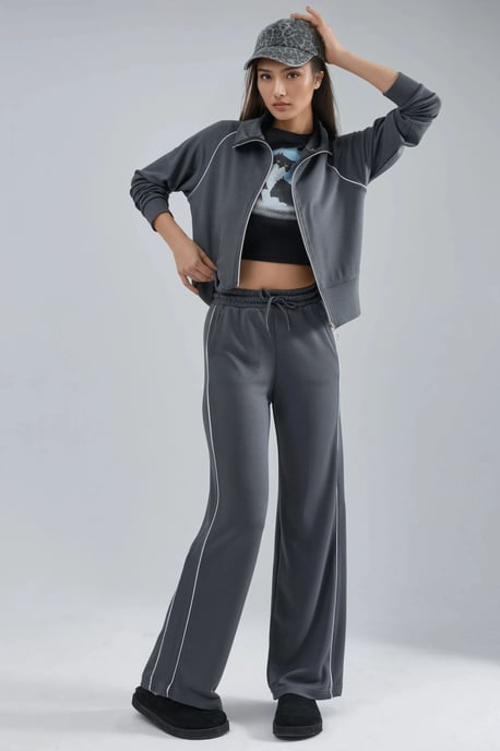 Modal Touch Sweatshirt mit Reißverschluss und Hose im Zwei-Teile-Set - Image 4