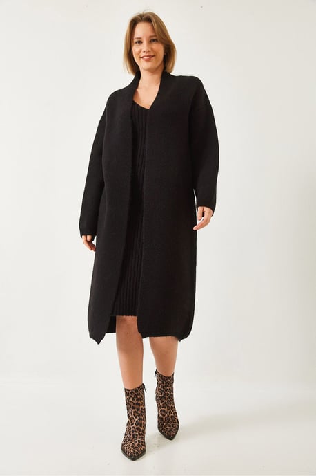 Texturiertes Strickwaren V-Ausschnitt Cardigan-Kleid Zwei-Teile-Set - Image 2