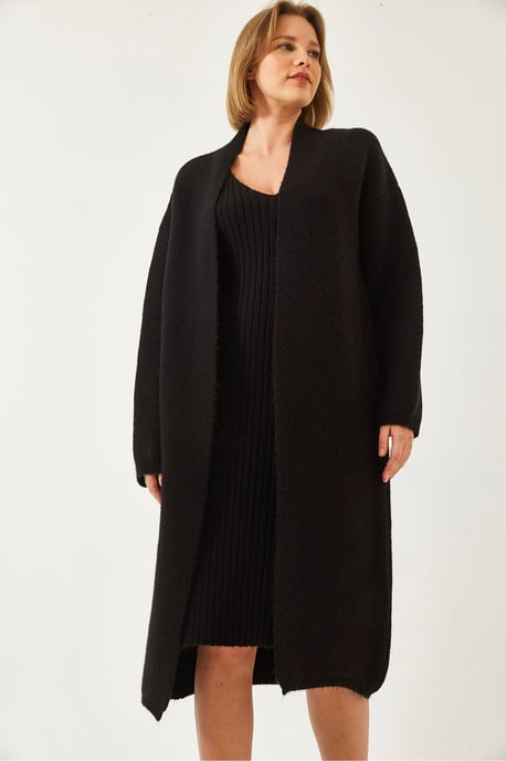 Texturiertes Strickwaren V-Ausschnitt Cardigan-Kleid Zwei-Teile-Set - Image 3