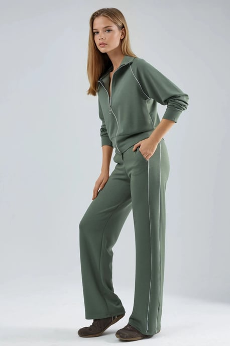 Modal Touch Sweatshirt mit Reißverschluss und Hose im Zwei-Teile-Set - Image 2
