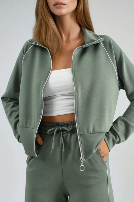 Modal Touch Sweatshirt mit Reißverschluss und Hose im Zwei-Teile-Set - Image 5