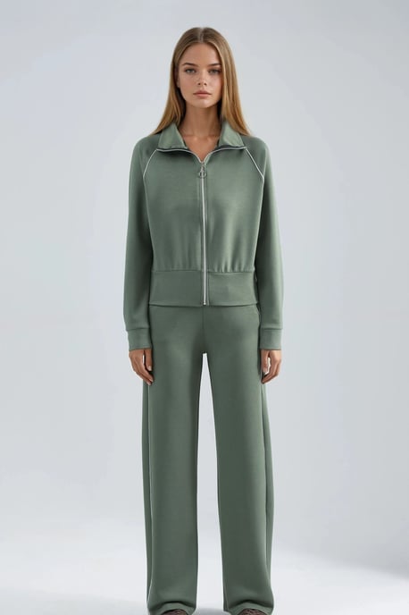 Modal Touch Sweatshirt mit Reißverschluss und Hose im Zwei-Teile-Set - Image 6