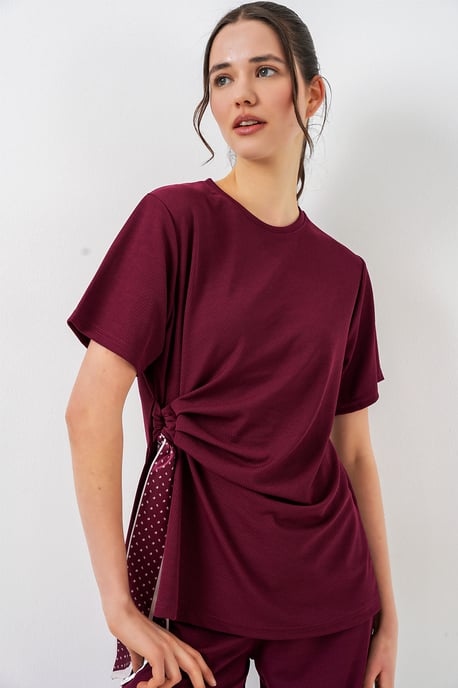 Rippstrick-Set mit Crew-Neck und Krawattendetail sowie weitem Hosenbein - Image 2