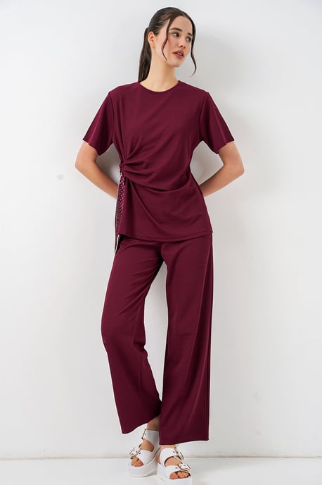Rippstrick-Set mit Crew-Neck und Krawattendetail sowie weitem Hosenbein - Image 3