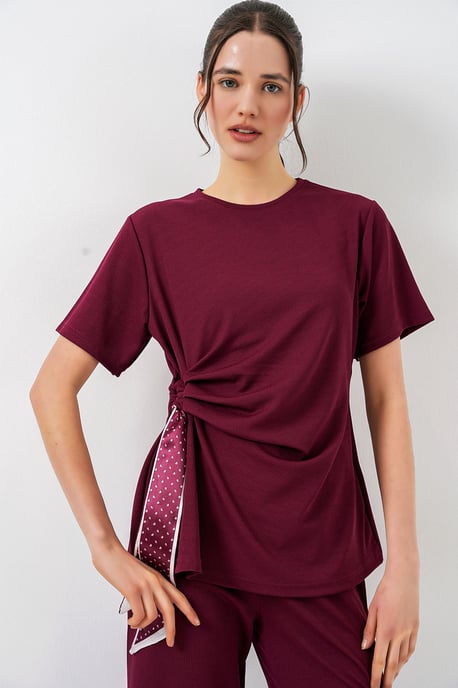 Rippstrick-Set mit Crew-Neck und Krawattendetail sowie weitem Hosenbein - Image 4