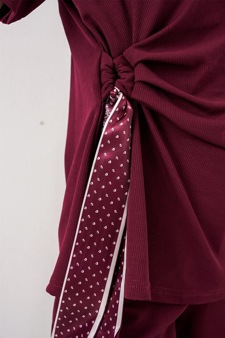 Rippstrick-Set mit Crew-Neck und Krawattendetail sowie weitem Hosenbein - Image 5