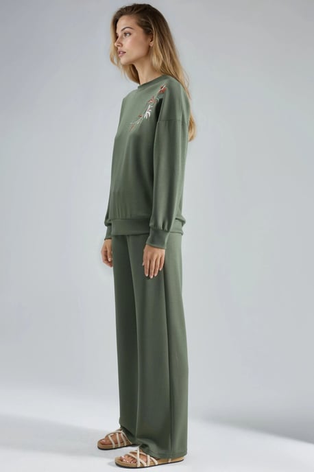 Bestickter Rundhals-Sweatshirt und gerade geschnittene Hose Zwei-Teile-Set - Image 2