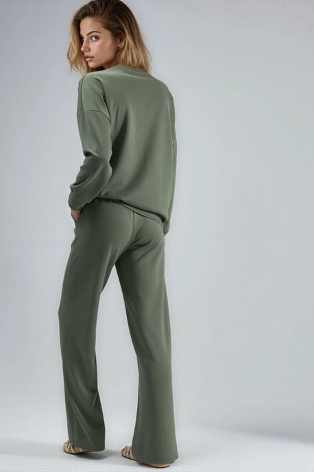 Bestickter Rundhals-Sweatshirt und gerade geschnittene Hose Zwei-Teile-Set - Image 3