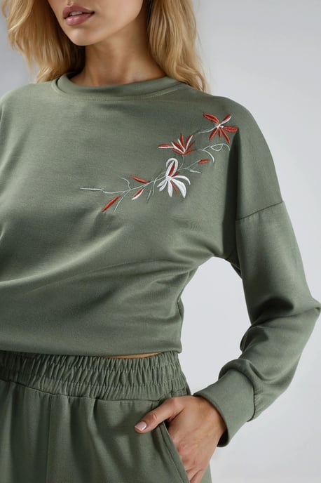 Bestickter Rundhals-Sweatshirt und gerade geschnittene Hose Zwei-Teile-Set - Image 6
