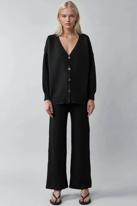V-Ausschnitt Cardigan und Weite Hosen Strickset - Image 5